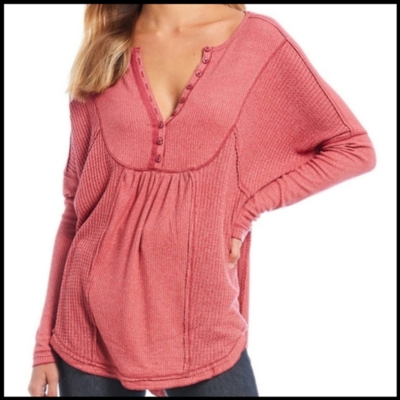 Free People Tops - EUC Free People Leo Henley Top in Wild Rose